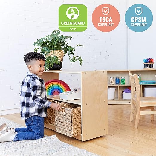ECR4Kids 2-Shelf Mobile Island Storage Cabinet, Classroom Furniture, Natural