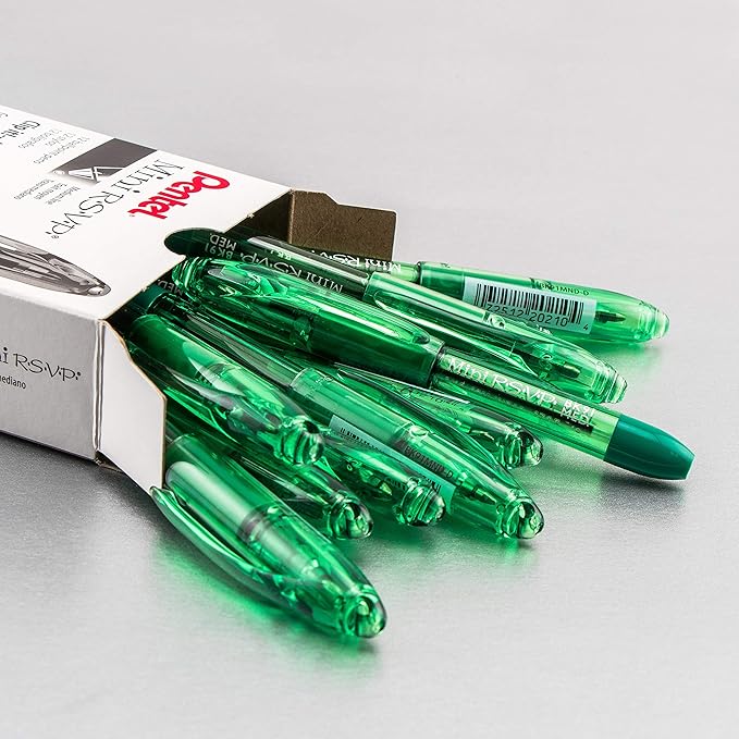 Pentel RSVP Mini Ballpoint Pen, (1.0mm) Medium Line, Green Ink, 12 pack (BK91MND-D)