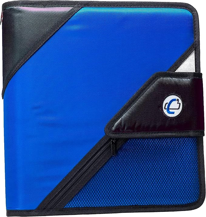 Case-it The Open Tab Velcro Opening Binder - 2 Inch O-Rings - 5 Color Tab Expanding File Folder - Multiple Pockets - 400 Sheet Capacity - Blue S-826-A