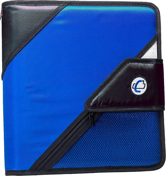 Case-it The Open Tab Velcro Opening Binder - 2 Inch O-Rings - 5 Color Tab Expanding File Folder - Multiple Pockets - 400 Sheet Capacity - Blue S-826-A