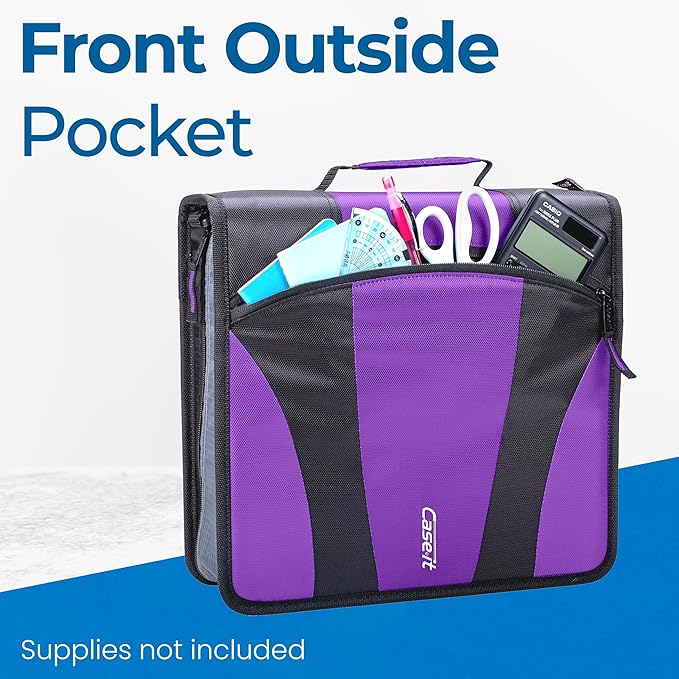 Case-it The Dual 2.0 2-in-1 Zipper Binder | Two 2-Inch D-Rings, 700 Sheet Capacity, 5-Subject Expanding File Folder, Multiple Pockets & Storage Organizer, Shoulder Strap | Dual-301 Deep Purple