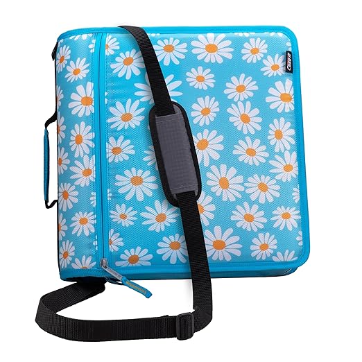 Case-it Mighty Zip Tab School Binder w/ 3-Inch O-Rings - 600-Sheet Capacity, 5-Subject Expanding File, Multiple Storage Pockets & Shoulder Strap, D-146 Light Blue Daisy (Pack of 6)