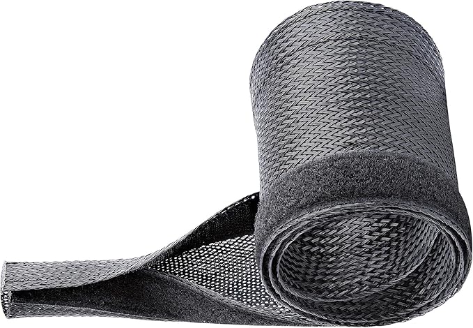StarTech.com 10ft (3m) Cable Management Sleeve, Trimmable Heavy Duty Cable Wrap, 1.2" (3cm) Dia. Polyester Mesh Computer Cable Manager/Protector/Concealer, Black Cord Organizer/Hider (WKSTNCMFLX)