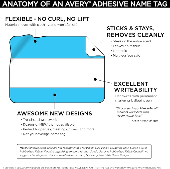 Avery Magical Rainbow Animal Name Tags, Unicorn, Llamacorn, Narwhal, French Bulldog, No Lift, 36 Handwriteable Stickers