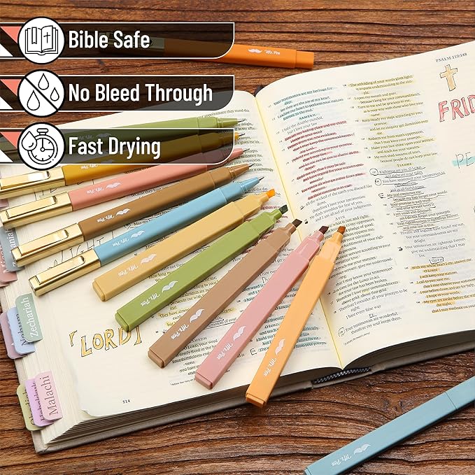 Mr. Pen- Aesthetic Highlighters and Pens, 12 Pack, Pastel Color No Bleed Bible Highlighters, Black Ink Pens
