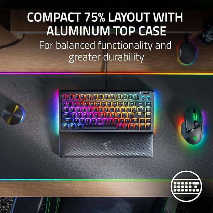Razer BlackWidow V4 75% Mechanical Gaming Keyboard: Hot-Swappable Design - Compact & Durable - Orange Tactile Switches - Chroma RGB - MF Roller & Media Keys - Comfortable Wrist Rest - Black (Renewed)