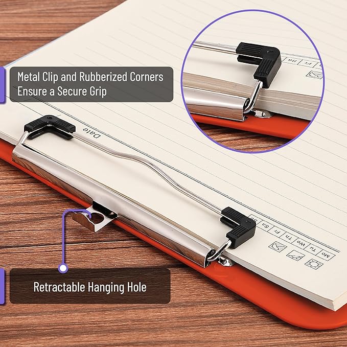 Mr. Pen- Plastic Clipboard, 12.5” x 9”, Red, Clipboard Plastic, Low-Profile Metal Clip with Retractable Hanging Hole