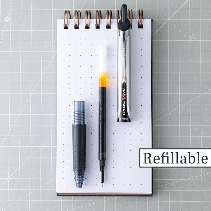 PILOT Precise V5 RT Refillable & Retractable Rolling Ball Pens,Extra Fine Point Pens,0.5 mm,Black/Blue/Red/Green,- Ideal for School,Journaling & Office Writing,4 Count (Pack of 2)