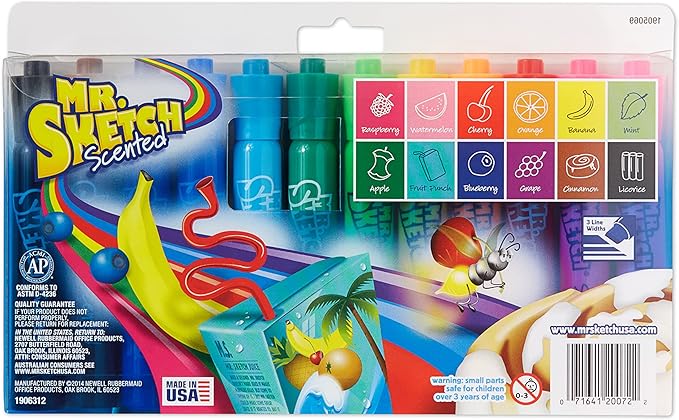 Mr. Sketch Scented Markers, Chisel Tip, Assorted Colors, 96 Count, Pack of 8