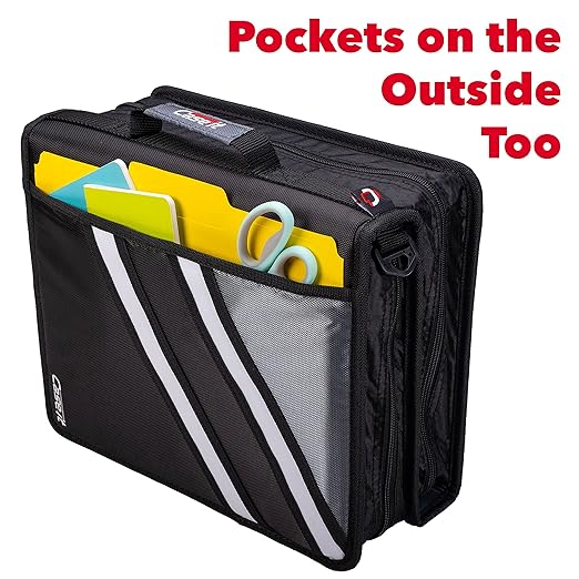 Case-it The Z Shape Zipper Binder - Two Binders in One - Double Sided 1.5 Inch D-Ring - Multiple Pockets - 500 Page Capacity - Comes with Shoulder Strap, Jet Black Z-176