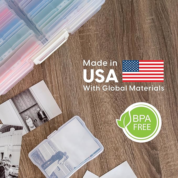 IRIS USA 4" x 6" Photo Storage Box Craft Keeper, 2-Pack Organizers with 16 Picture Containers for Tasks, Stickers, Ephemera, & Flashcards, Clear
