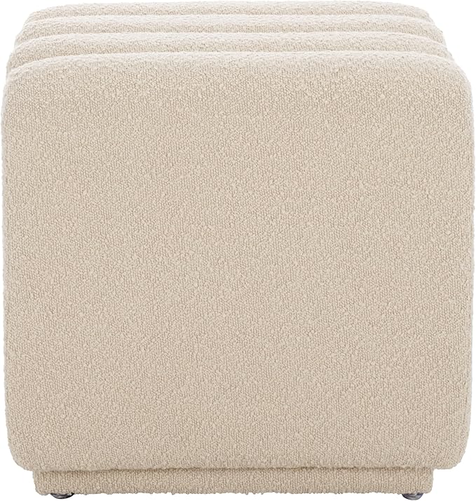 SAFAVIEH Home Collection Joseph Beige Boucle Channel Tufted Square Ottoman Seat Foot Rest (Fully Assembled)