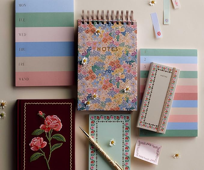 RIFLE PAPER CO. Roses Embroidered Journal | 240 Ruled Pages, Cloth Cover with Floral Embroidery & Grosgrain Ribbon Bookmark, Lay-Flat Binding, 8" L x 5.75" W