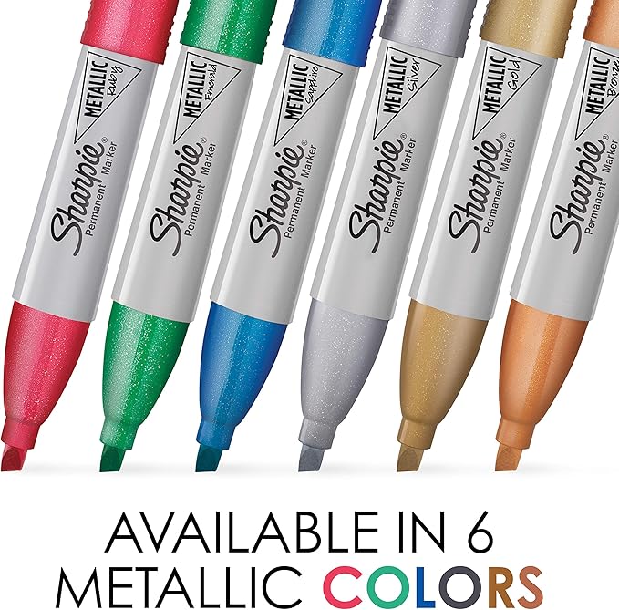 Sharpie Metallic Permanent Markers Chisel Tip Assorted Colors 6 Count