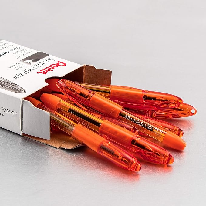 Pentel RSVP Mini Ballpoint Pen, (1.0mm) Medium Line, Orange Ink, 12 pack (BK91MNF-F)