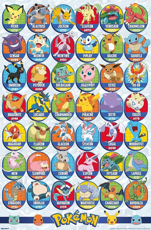 Pokémon: All-Time Favorites - Grid Wall Poster, 34L" x 22.4W", Unframed Version