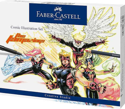 Faber-Castell Comic Illustration Set - The Famazings Superhero Comic Book Drawing Kit - Draw with Pitt Artist Pens & Goldfaber Coloring Pencils