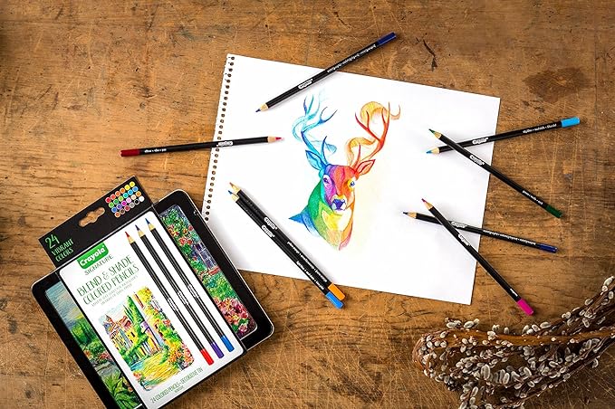 Crayola Signature Blend & Shade Soft Core Colored Pencils in Tin, Gift - 24 Count, Blend & Shade Colored Pencils