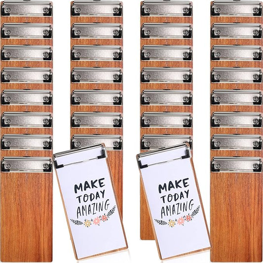 Epakh 30 Pcs Mini Clipboard Small Clipboards Wooden Half Page Clipboard Wood Check Presenters Kids Clipboards for Restaurant School Waitress Guest Server Books Menu Holder, 8 x 4 Inch
