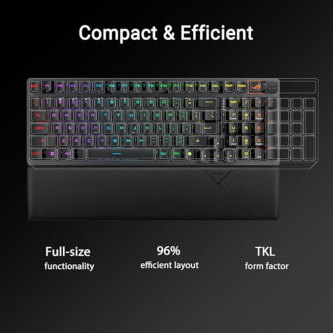 ASUS ROG Strix Scope II 96 RX Wireless Optical Gaming Keyboard – 96% Full-Size, Tri-Mode Connectivity, Pre-lubed ROG RX Red Linear Switches PBT Keycaps, RGB, PC/Mac Support - Black