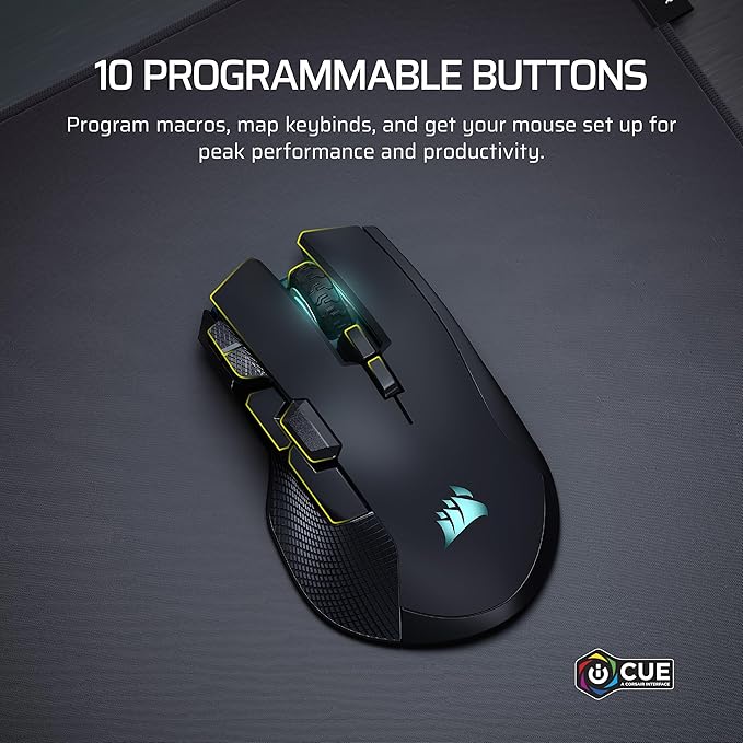 Corsair IRONCLAW Wireless SE Gaming Mouse – 26,000 DPI, Ergonomic Design for Larger Hands, 10 Programmable Buttons, for MOBA, FPS, MMO – Black