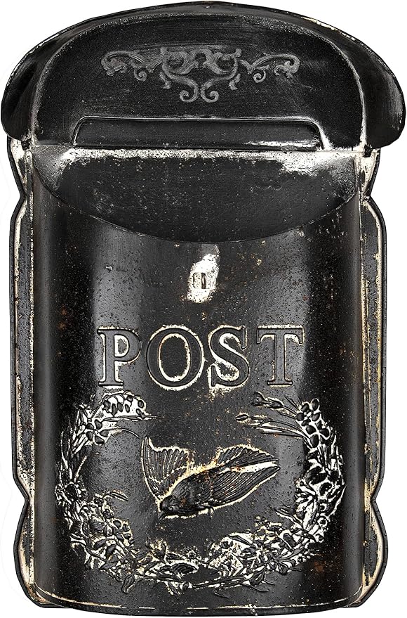 Creative Co-Op Black Embossed Tin Post Letter Box