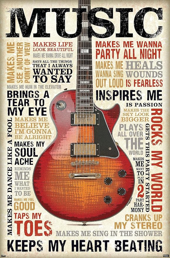 Music Inspires Me Wall Poster, 19L" x 13W", Premium Unframed Version