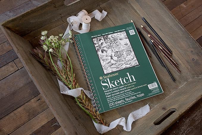 Strathmore 400 Series Sketch Pad, Recycled Paper, 9x12 inch, 100 Sheets - Artist Sketchbook for Drawing, Illustration, Art Class Students