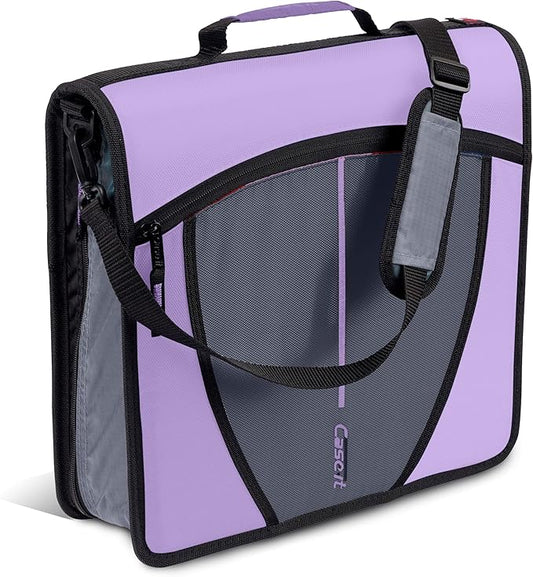 Case-it Mighty Zip Tab School Zipper Binder | 3-Inch O-Rings, 600-Sheet Capacity, 5-Subject Expanding File Folder, Multiple Pockets & Storage Organizer, Shoulder Strap | D-146 Lavender