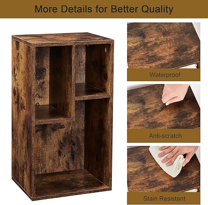 VECELO Small Bookshelf, 3 Cube Shelf, Fits Tallest Hardcovers, Horizontal Available, Modern Storage Organzier for Small Spaces,Brown