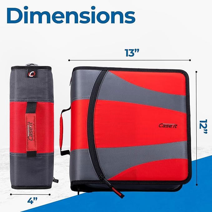 Case-it The Dual 2.0 2-in-1 Zipper Binder | Two 2-Inch D-Rings, 700 Sheet Capacity, 5-Subject Expanding File Folder, Multiple Pockets & Storage Organizer, Shoulder Strap | Dual-301 Fire Engine Red