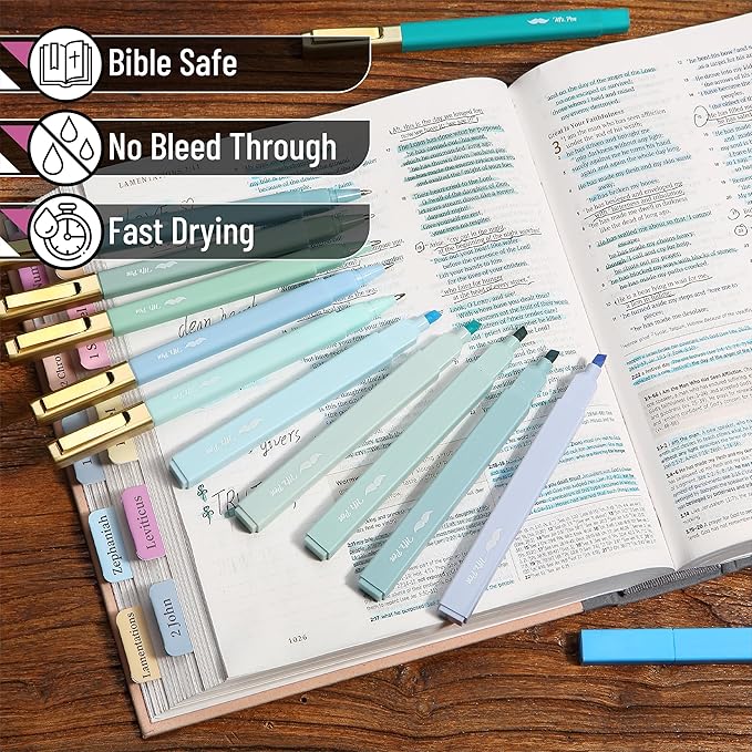 Mr. Pen- Aesthetic Green Bible Highlighter Pens, No Bleed, Black Ink, 12 Pack
