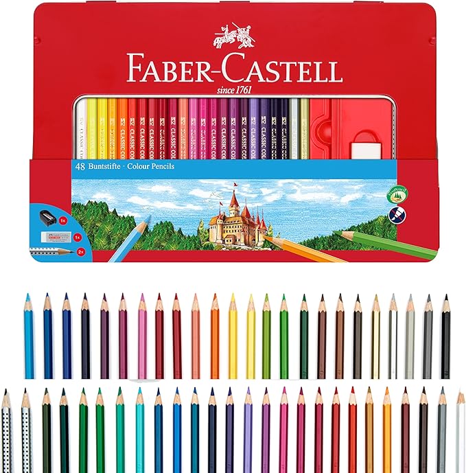 Faber-Castell Classic Colored Pencils Tin Set, 48 Vibrant Colors In Sturdy Metal Case