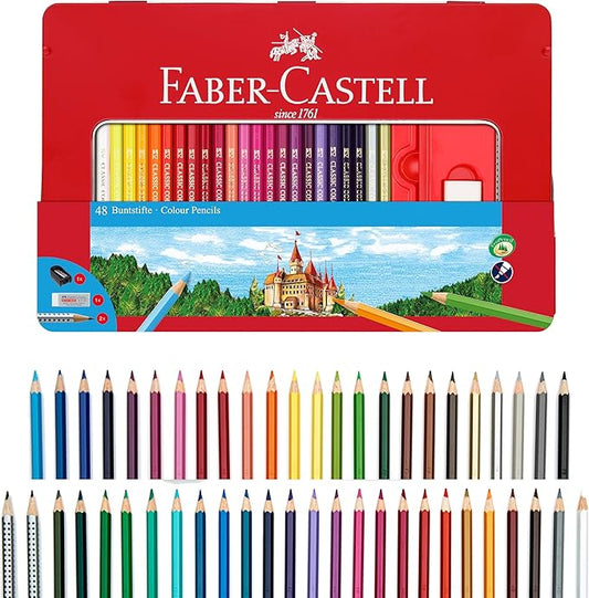 Faber-Castell Classic Colored Pencils Tin Set, 48 Vibrant Colors In Sturdy Metal Case