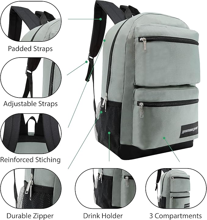6-Pack 19” Sport Backpacks with 50 Piece School Supplies Kits - Pens, Pencils, Crayons – Bulk Bundle for Elementary, Middle, and High School Students, 6 Assorted Styles
