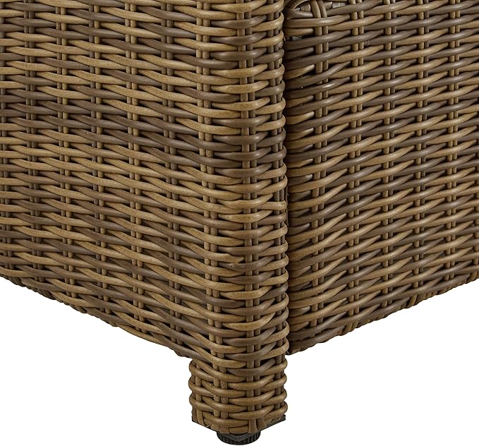 Crosley Furniture Bradenton Wicker Outdoor Ottoman Foot Rest for Patio, Deck, Porch, Brown with Sand Cushions