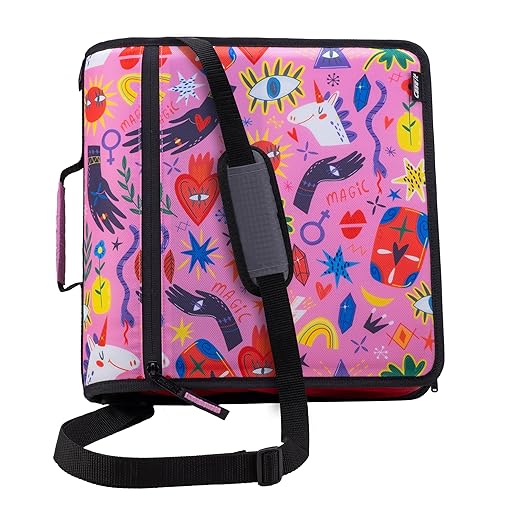 Case-it Mighty Zip Tab School Zipper Binder | 3-Inch O-Rings, 600-Sheet Capacity, 5-Subject Expanding File Folder, Multiple Pockets & Storage Organizer, Shoulder Strap | D-146 Unicorn Magic