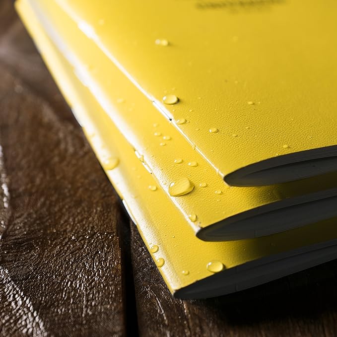 Rite in the Rain Weatherproof Stapled Notebook, 4.625" x 7", Yellow Cover, Universal Pattern, 3 Pack (No. 371FX)