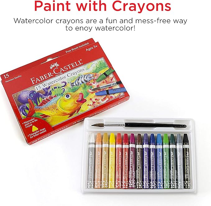 Faber-Castell Watercolor Crayons with Brush, 15 Colors - Watercolors For Kids
