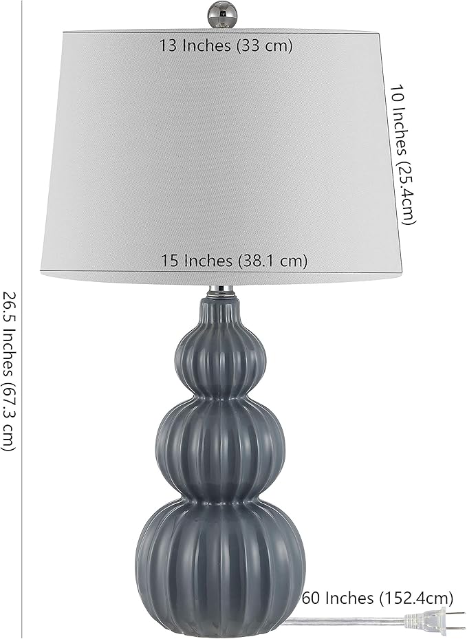 Safavieh Lighting Collection Corina Grey Triple Gourd Ceramic 26-inch Bedroom Living Room Home Office Desk Nightstand Table Lamp (LED Bulb Included)