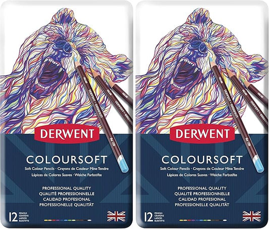 Derwent Colorsoft Pencils, 4mm Core, Metal Tin, 12 Count (0701026) (Pack of 2)