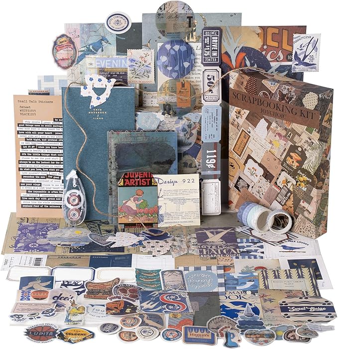 JOYCHOIC Vintage Scrapbooking Supplies Aesthetic Journaling Kit, Scrapbook Papers Quote Stickers TN Notebook Large Collection for Bullet Junk Journal, Planner DIY Arts Craft Collage, Beginners