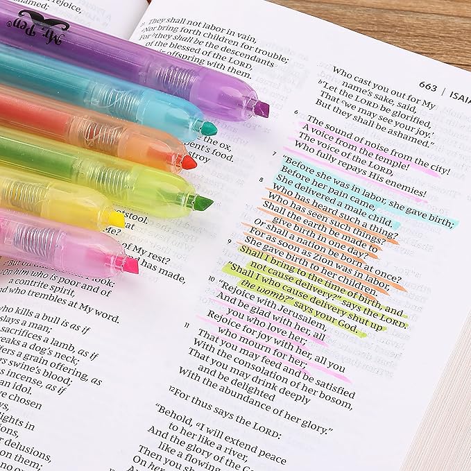 Mr. Pen- Retractable Highlighters, 6 Pack, Pastel Colors, Chisel Tip, No Smear Click Highlighter, Bible Journaling, Mild Markers, Pens