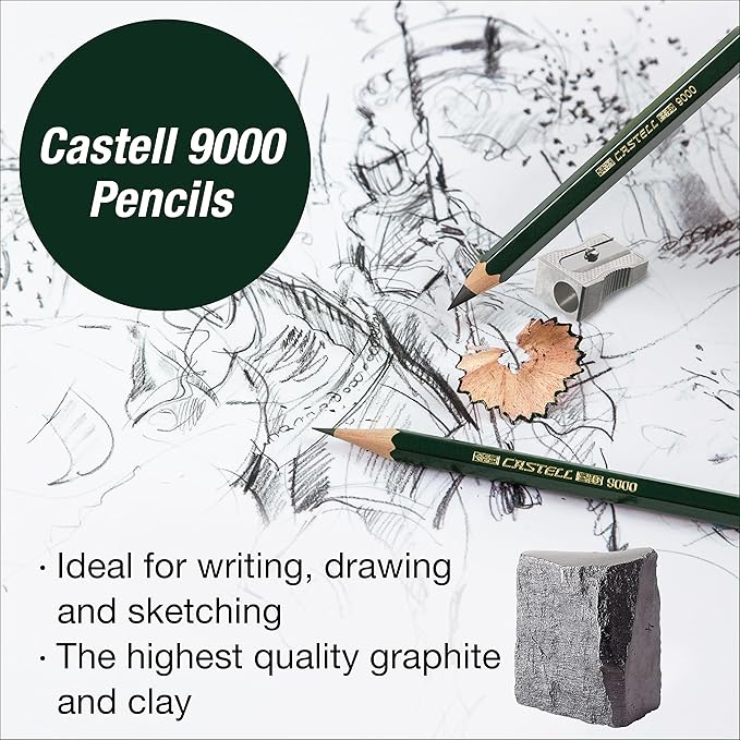 Faber-Castell Sketching and Accessories Set - Castell 9000 Graphite Pencils and Eraser Pencils - Art Pencils for Drawing and Shading