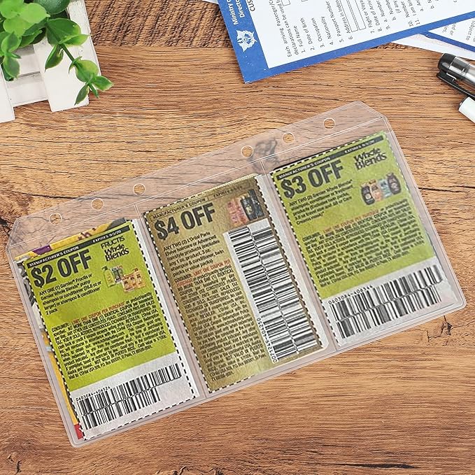 30pcs Trisection A6 Binder Pocket no Zipper Clear Budget Planner Inserts Bulk Binder Organizer Cash Envelopes for Budgeting Waterproof PVC Loose Leaf Bags Card Sleeves for 6 Ring Notebook