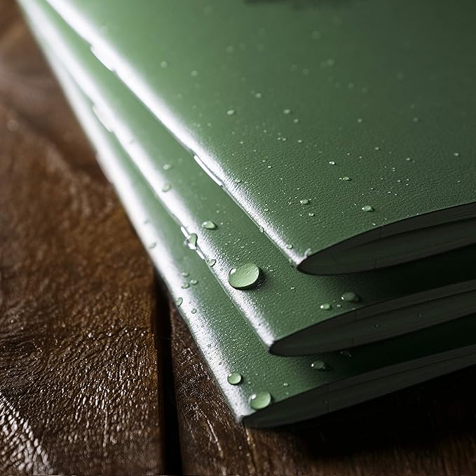 Rite in the Rain Weatherproof Mini Stapled Notebook, 3.25" x 4.625", Green Cover, Universal Pattern, 3 Pack (No. 971FX-M)