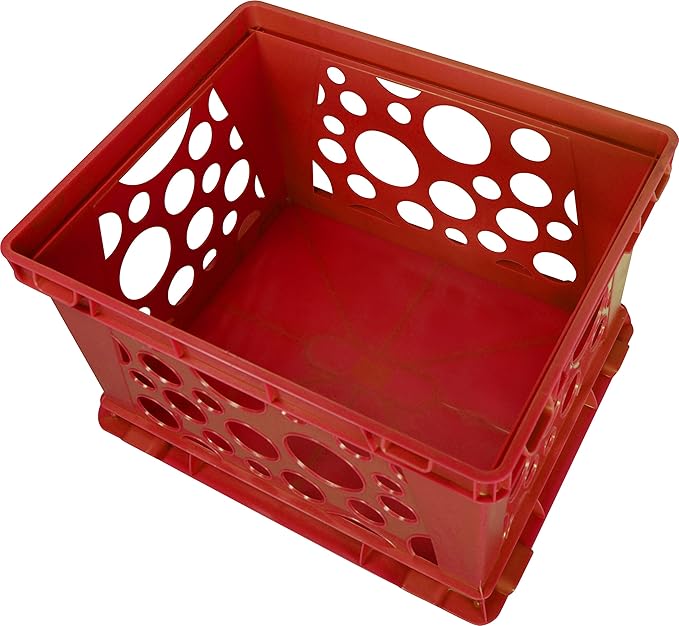 Storex Premium File Crate with Handle Cutouts – Letter and Legal Document and Folder Storage, Red, 3-Pack (61461C03C)