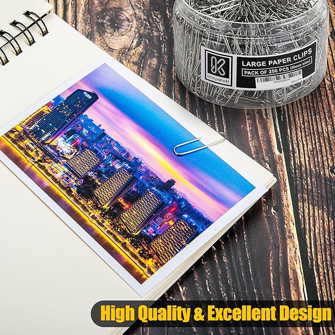 250 Large Paper Clips Smooth, Jumbo Paper Clips for Paperwork Ideal for Home, School and Office Use (Large, Silver)