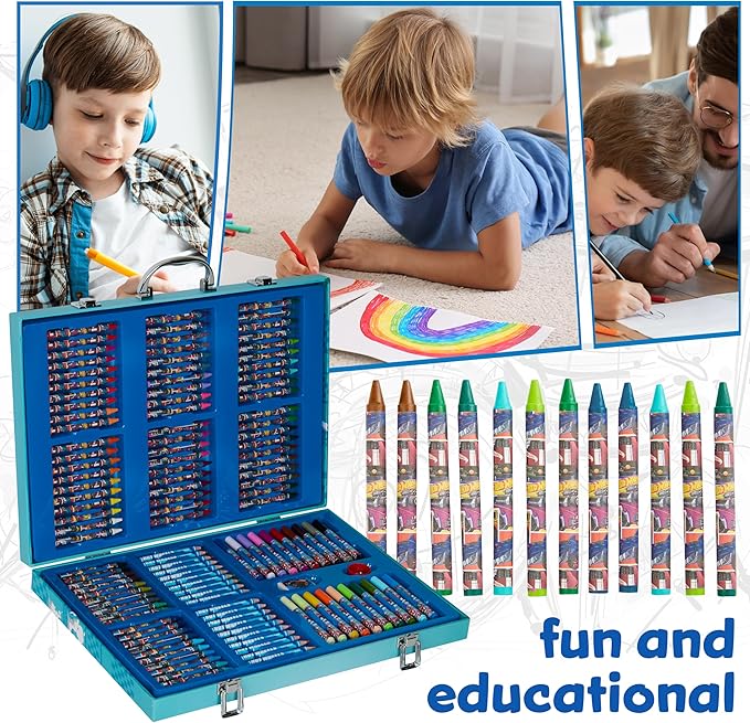 Hot Wheels Colored Pencils Art Supplies 130 pcs Drawing Kit School Supplies Painting Girls Drawing Pencils Art Kit Travel Case with Crayons Arts and Crafts for Kids 4-12