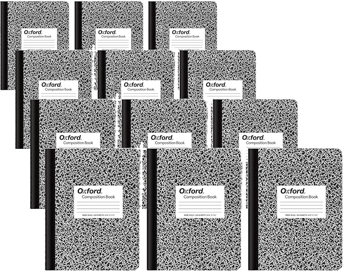 Oxford Composition Notebooks, Wide Ruled Paper, 9-3/4 x 7-1/2 Inches, 100 Sheets, Black, (63764) | 6 Count (Pack of 4)